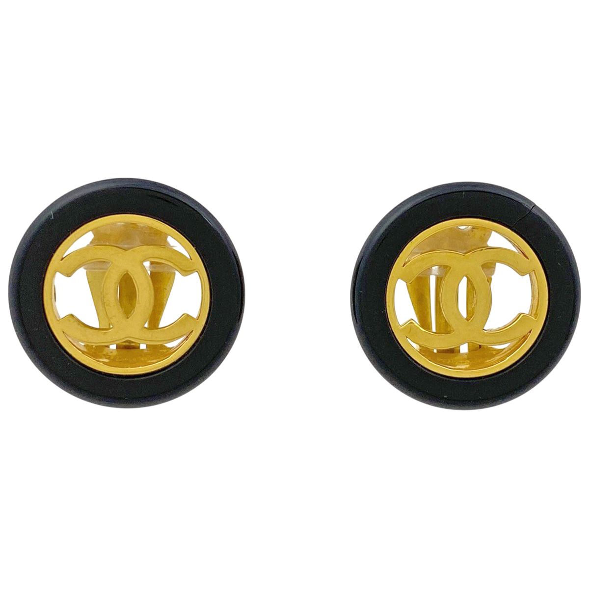 シャネル CHANEL ココマーク ラウンド イヤリング CC イヤリング GP ゴールド ブラック レディース