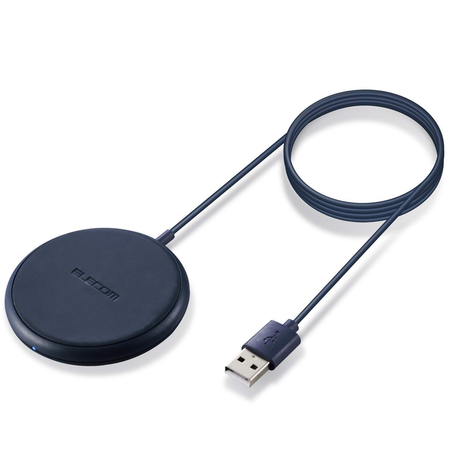 ネイビー 卓上 コンパクト 1m ケーブル一体 W-QA16NV 5W Qi対応 ワイヤレス充電器 エレコム