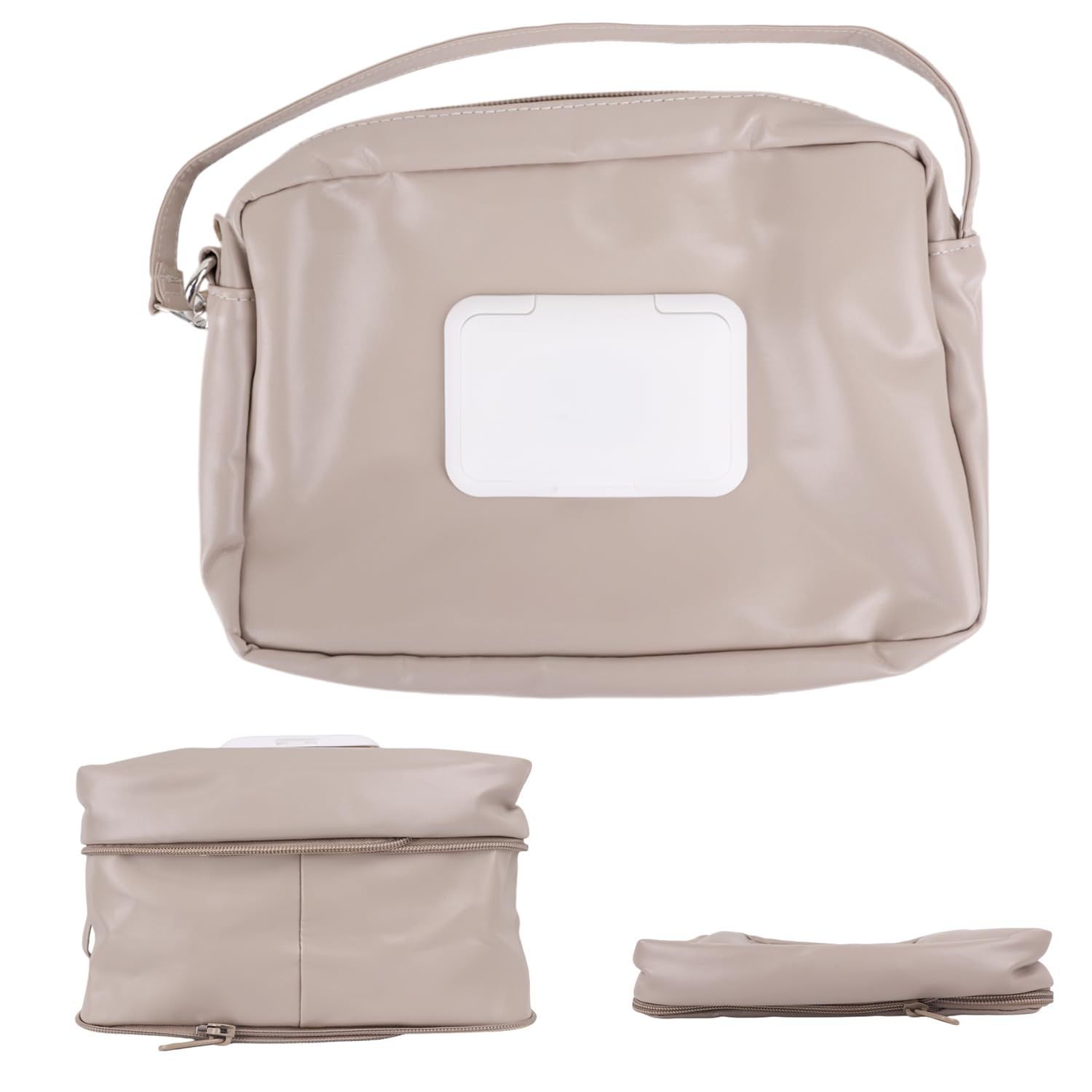 新品 [MRG] [名入れ可] お尻拭きポーチ 蓋付き 持ち運び オムツ入れ おしりふき おむつポーチ 軽量 コンパクト オムツポーチ 大容量 御襁褓ポーチ (01.名入れなし グレージュ)