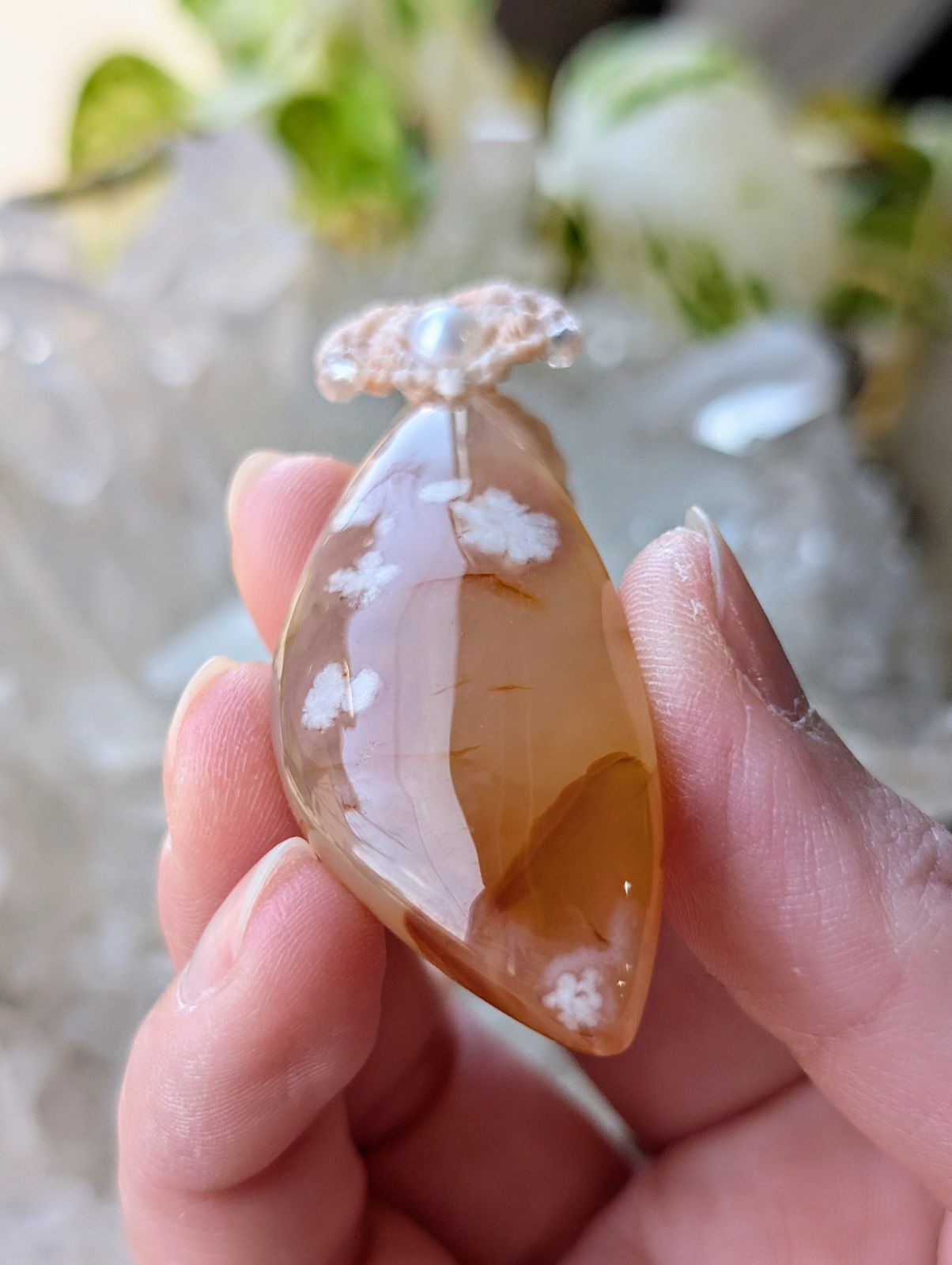 ☆チェリーブロッサムアゲート・桜瑪瑙☆マクラメ編みネックレス C 306