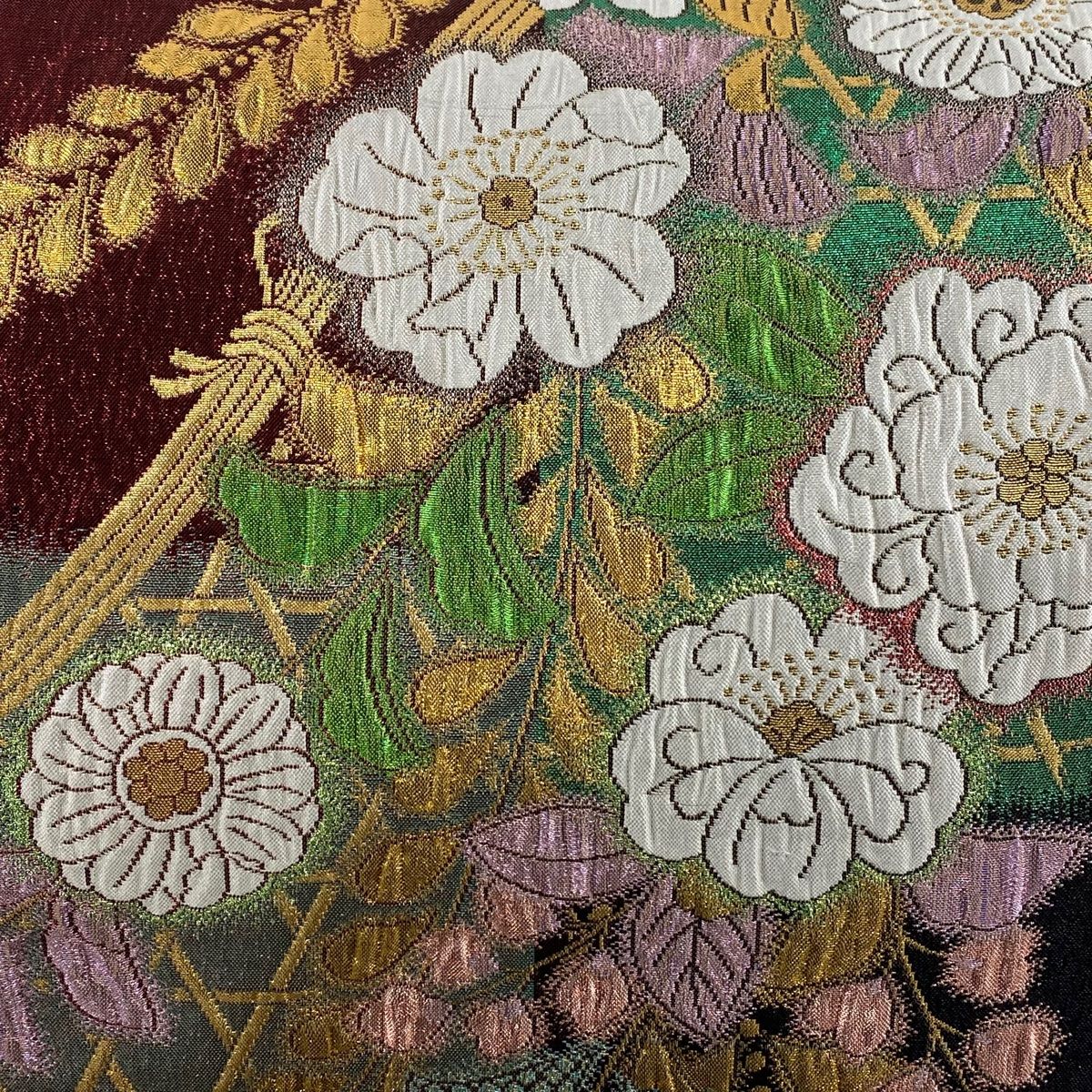 袋帯 秀品 振袖向き 彩匠辻が花 金糸 箔 赤 六通 正絹