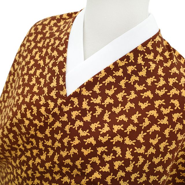 長襦袢 反物 正絹 ブラウン 薄オレンジ うさぎ カジュアル 長じゅばん 袷 単衣 春 秋 冬 長さ１３ ５ｍ 未仕立て品 みやがわ sb 15349