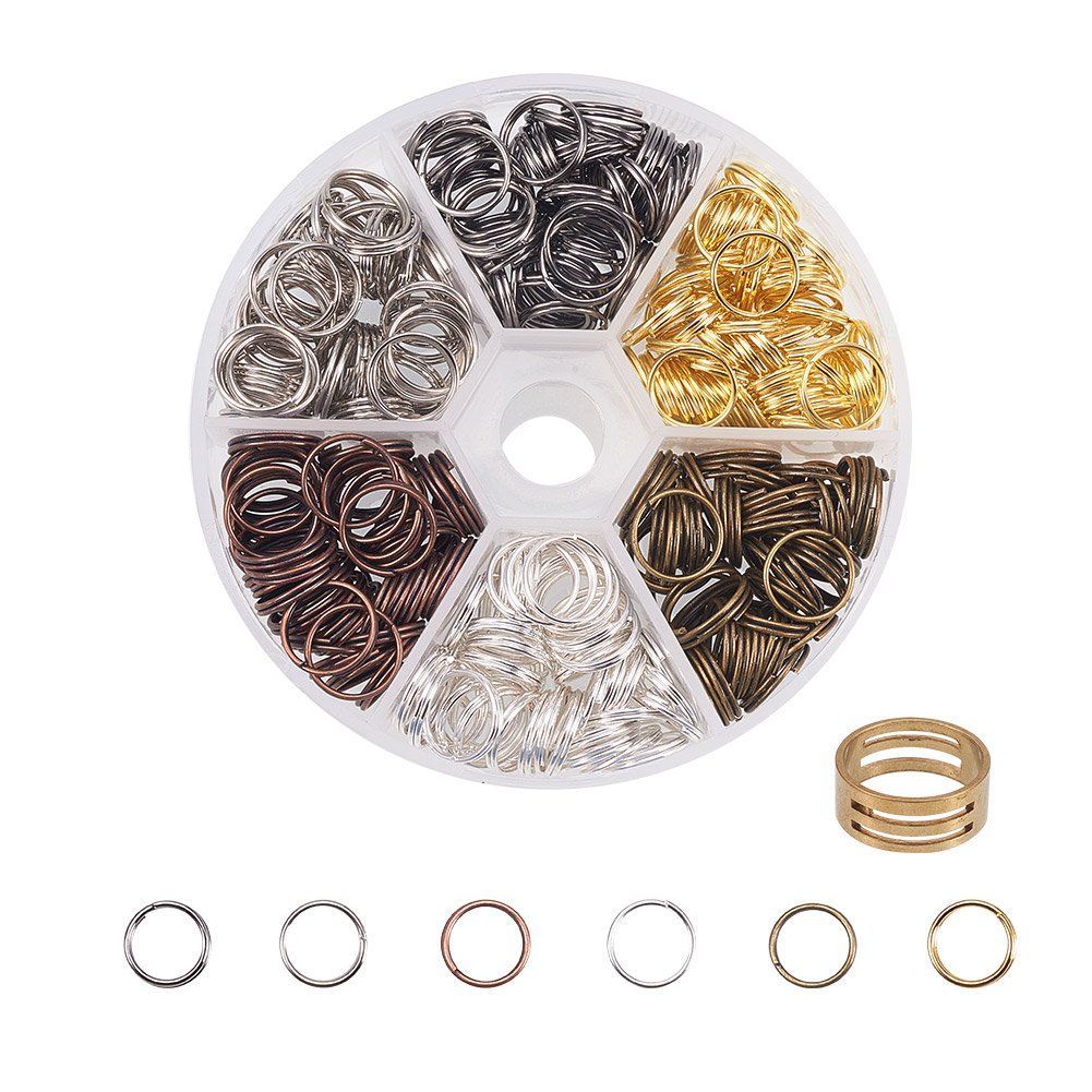 10mm PH PandaHall 約200個/箱 10mm直径 6色セット 二重マルカン 丸カン 丸環 指カン付き リング 基礎パーツ 金具セット アクセサリーパーツ ジュエリー DIY用 ハンドメイド ブレスレット ネックレス