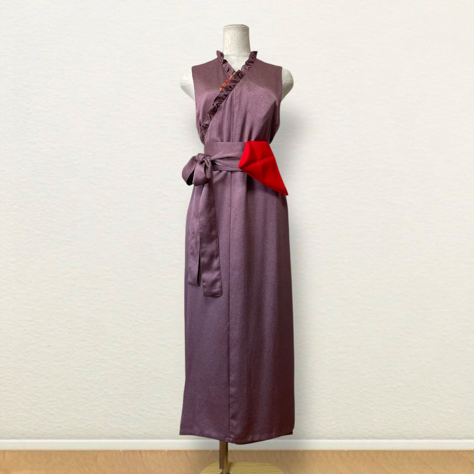 落ち着いた暗めの赤が大人な雰囲気 鮫小紋のお着物で作った