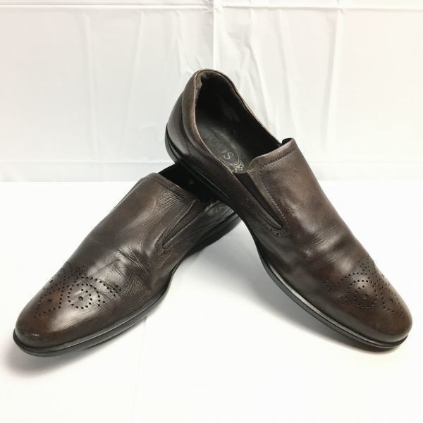 交換OK TOD S|トッズ 9 27.5 茶 イタリア製 スリッポン ヴァンプシューズ ビジネスシューズ|men s 管NO.ZE-6<sale>