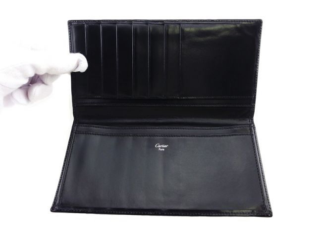 美品 カルティエ Cartier 札入れ ブラック. カルティエ 長札入れ 札入れ メンズ パシャ ブラック シルバー レザー