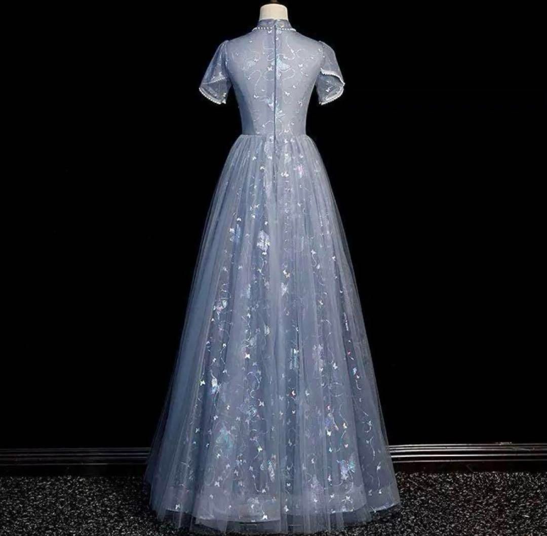 パールにオーロラの蝶がゴージャスな半袖 イブニングドレス - メルカリ