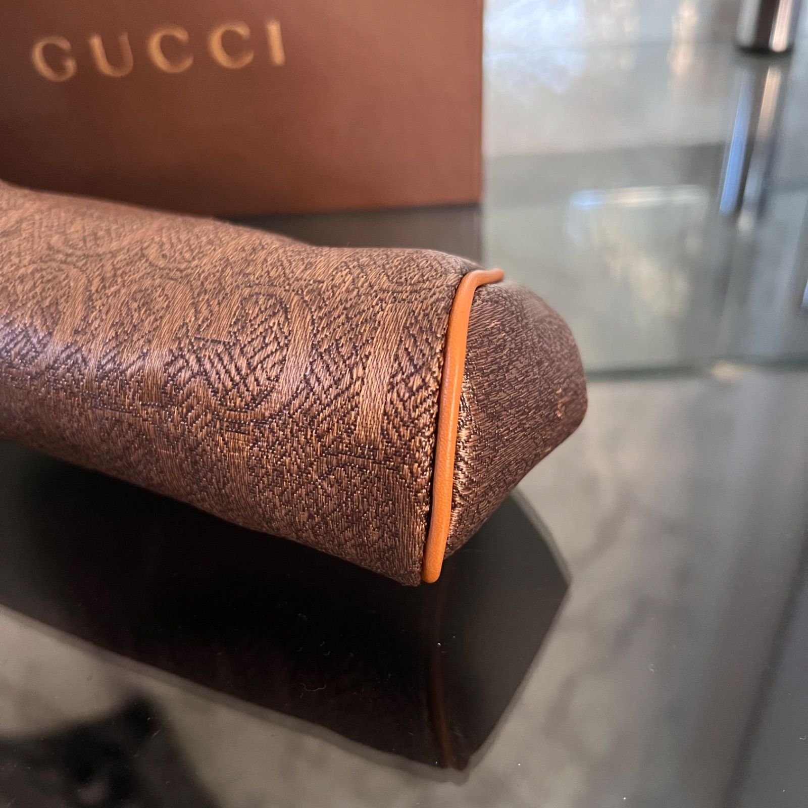 GUCCI グッチ がま口ポーチ ロゴ GG ゴールド ブラウン 金 ジャガード