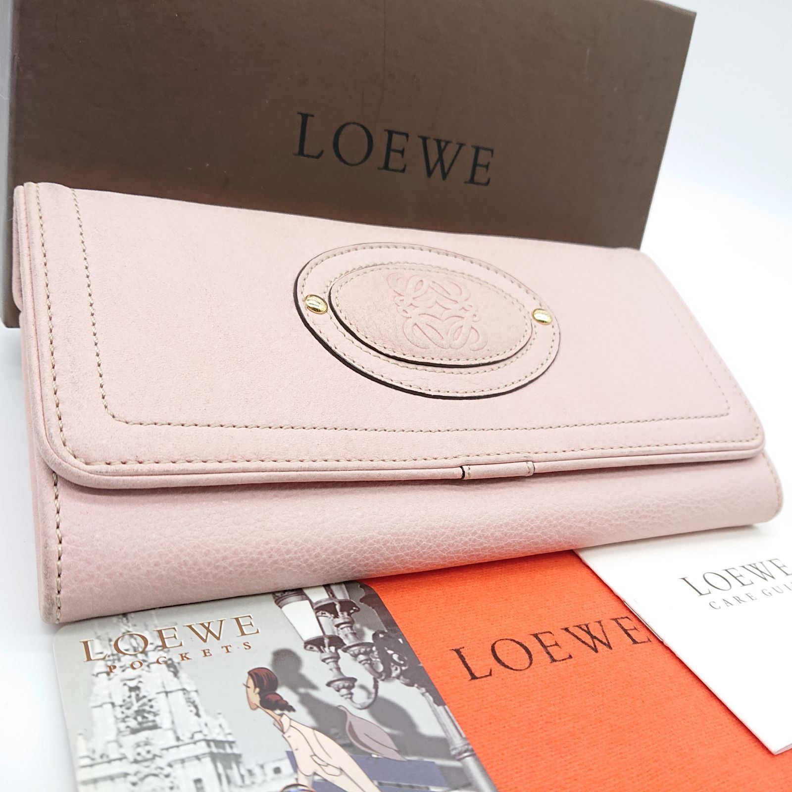 美品】LOEWE ロエベ アナグラム 長財布 ピンク 箱 布付き 布財布
