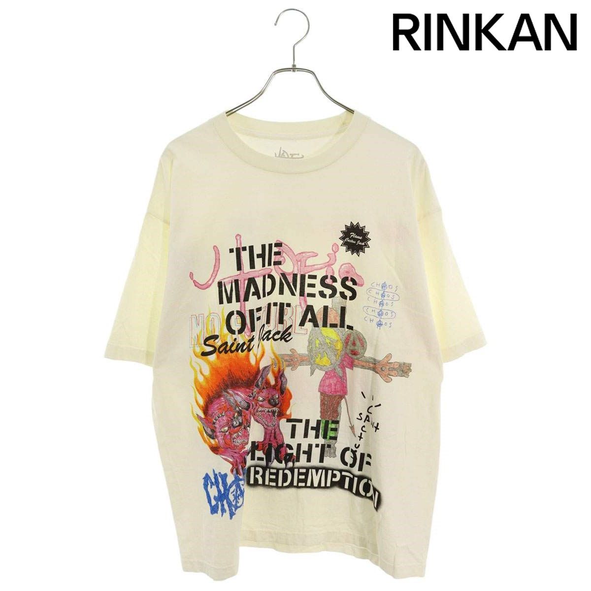 トラヴィススコット ×セントマイケル SAINT MICHAEL  23SS  3A TEE ヴィンテージ加工グラフィックプリントTシャツ メンズ XL