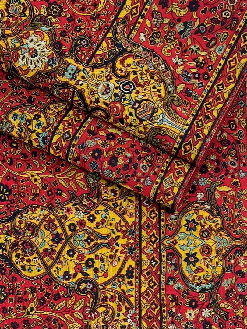 細密織 印度更紗 袋帯 正絹 六通 Q1106