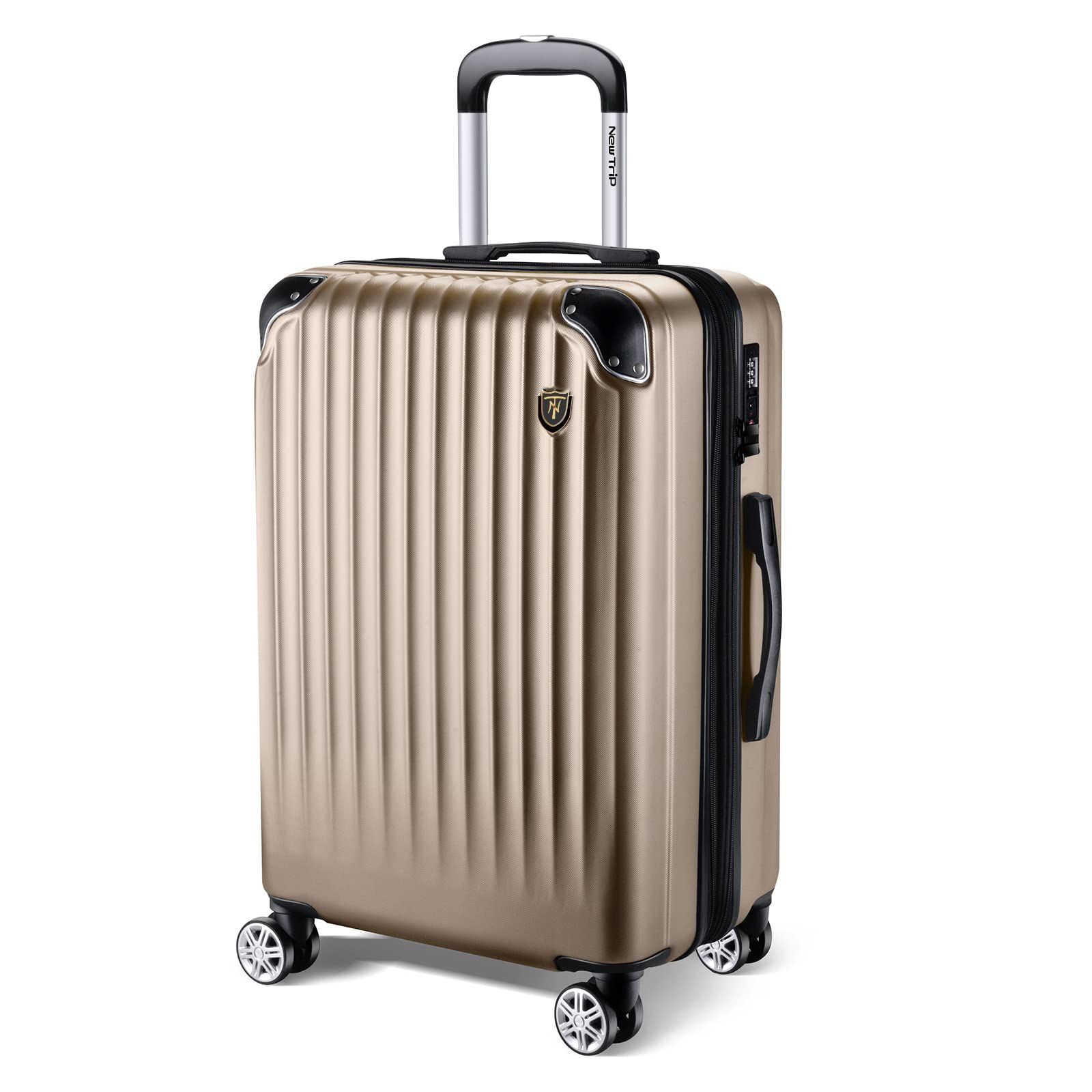 New Trip スーツケース キャリーケース 拡張機能付き 機内持ち込み 軽量 大型 S|M|Lサイズ キャリーバッグ 耐衝撃 大容量 ファスナータイプ 静音 ダブルキャスター TSAロック 海外 旅行 ビジネス 出張 シャンペンゴールド Sサイズ|機
