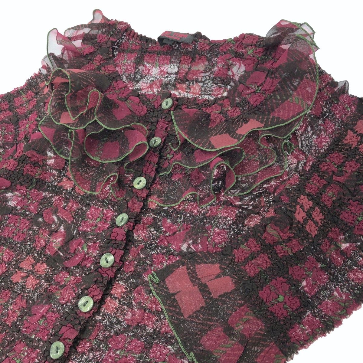 ユキトリイGプリーツ華やかフリルジャケット L 黒×ピンクレッドカーディガン ユキトリイGプリーツ華やかフリルジャケット L 黒×ピンクレッド