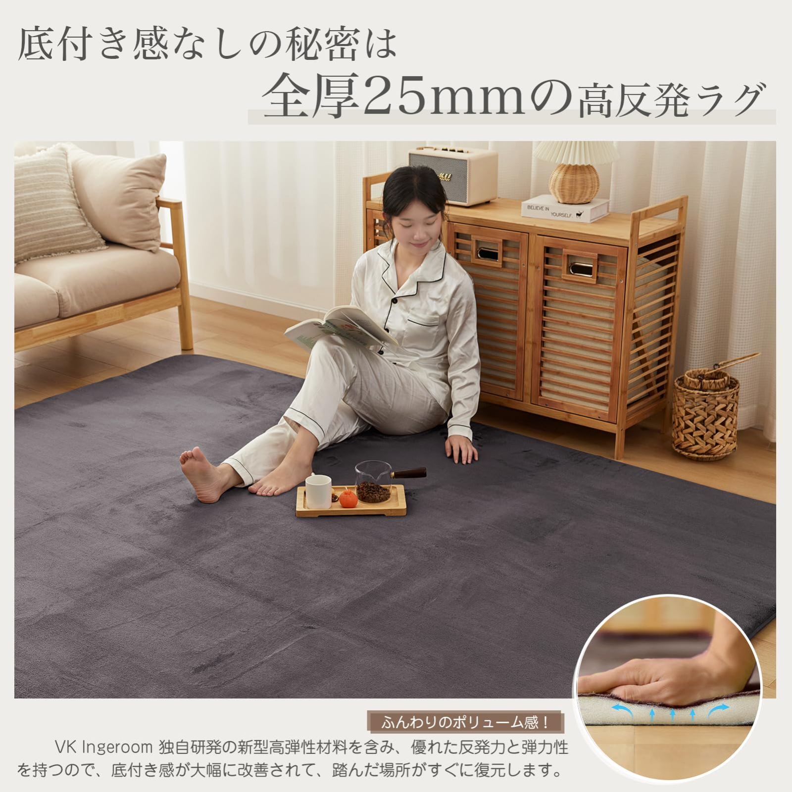 185×185cm こたつ敷きマット おしゃれ 北欧 冬用 ダークグレー 床暖房 