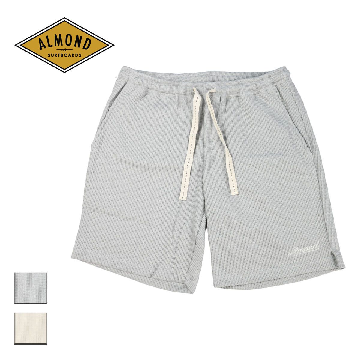 Almond Surf アーモンドサーフボードデザイン ORGANIC WAFFLE SHORTS メンズ|レディース グレー|オフホワイト S-L GF7005