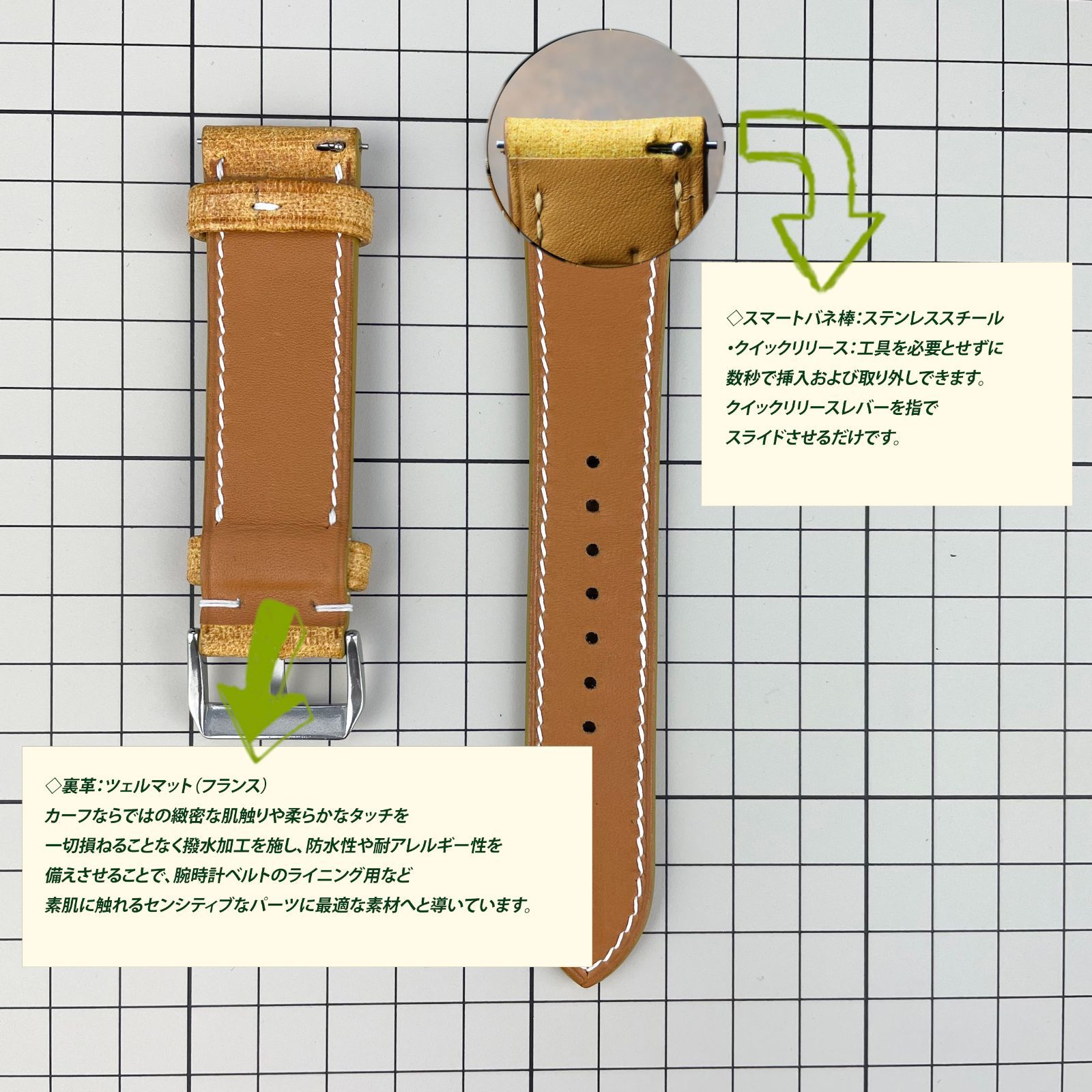 JLC 100％ハンドメイド プエブロレザー 時計ベルト 時計バンド-