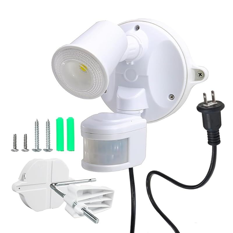 LED人感センサーライト、屋外用、コンセント式、明るさ1250ルーメン、AC 100V 50/60Hz、IP54 防雨、電源コード5m、1灯式、省エネルギー、?日本語の取扱説明書 (コンセント式1灯) 0