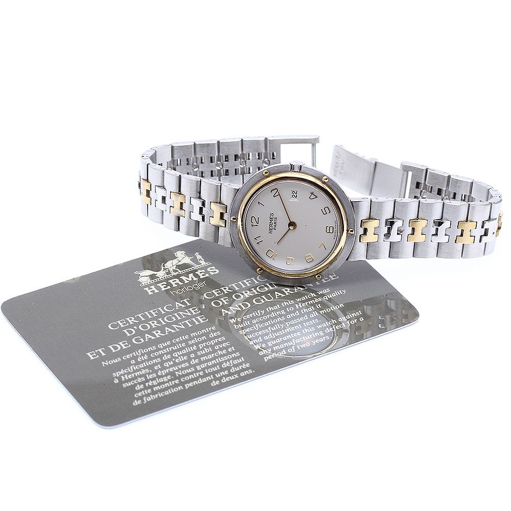 エルメス HERMES オリンピア デイト クォーツ ボーイズ保証書付き_  