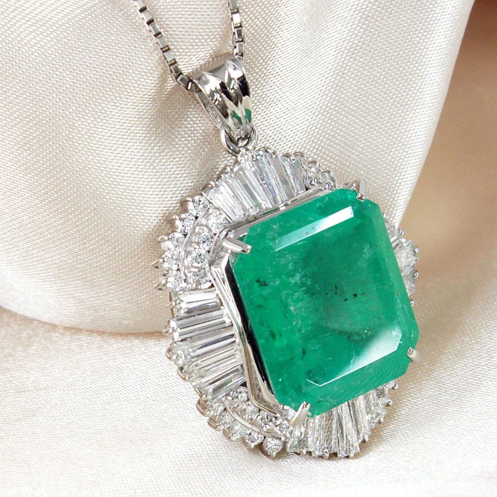 高品質！コロンビア産 16ct エメラルド ダイヤ プラチナ ネックレス 