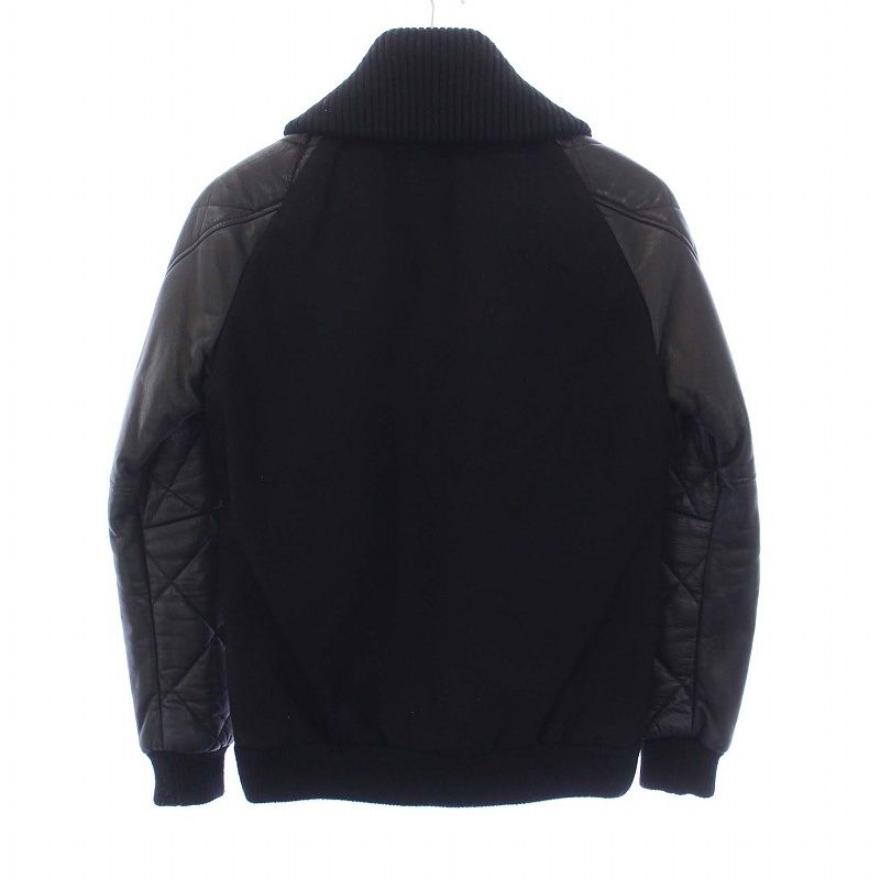 美品✨1piu1uguale3 レザー切替 スタジアムジャケット ブラック IV ウノピュウノウグァーレトレ 1PIU1UGUALE3 DONKEY ZIP STADIUM
