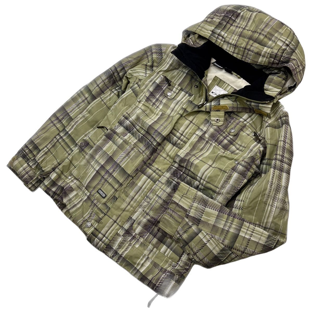 OAKLEY スノボジャケット シンサレート 中綿 ナイロンジャケット グリーン チェック メンズ S スノーボード オークリー S3474