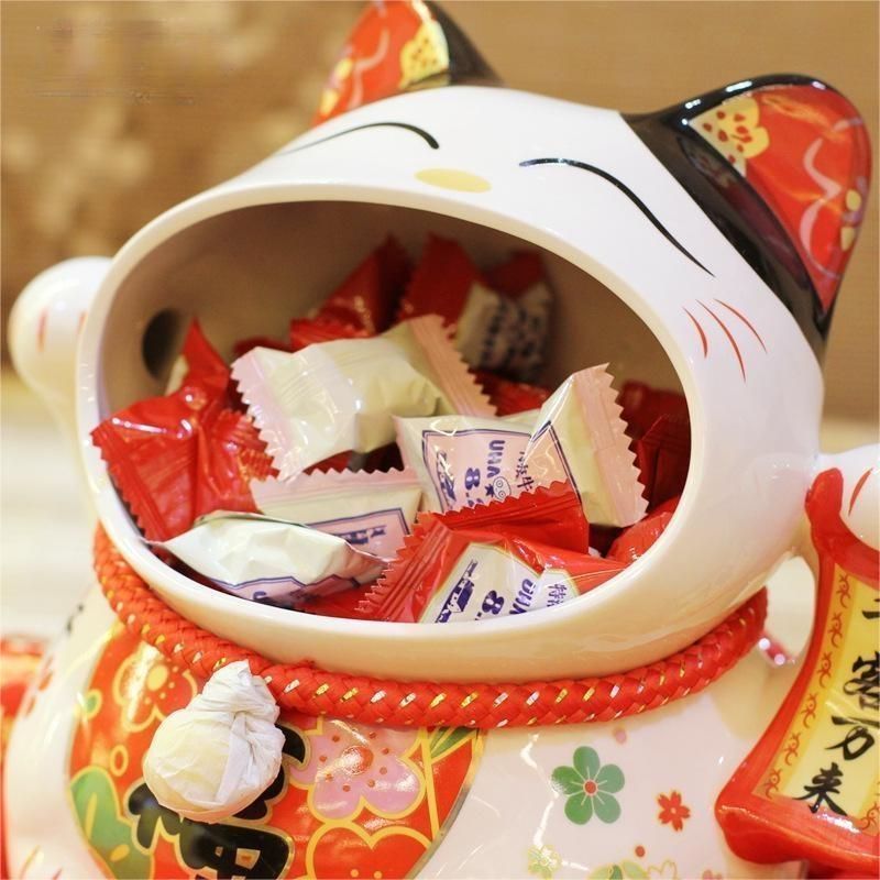 陶製　千客萬來、開運招福　招き猫 金運アップグッズ 招き猫 置物 金運招福 千客万来 幸せ 新築祝い