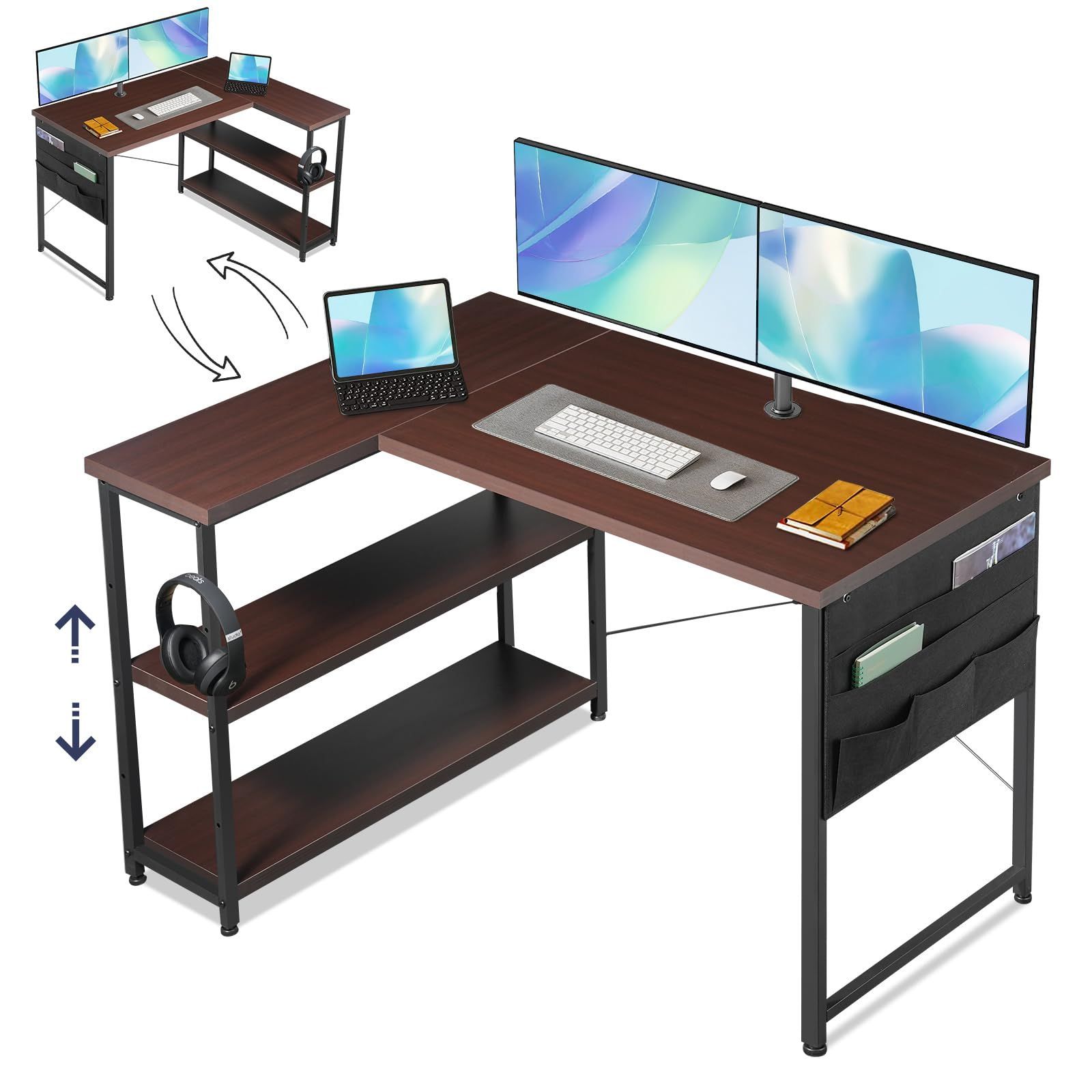 【数量限定】幅107cm 勉強机 pcデスク右棚左棚 子 作業机 机 ワークデスク computer desk l字デスク bn hc デスク ...