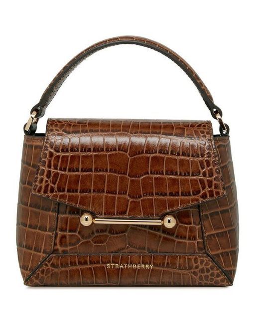 【送料無料】 ストラスベリー レディース ハンドバッグ バッグ Mosaic Nano Soft Embossed Croc Top Handle Bag Walnut/Light Gold