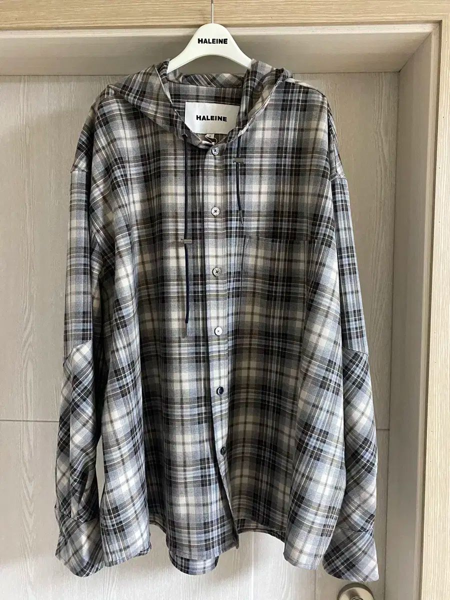 HALEINE アレンヌ バッグサイド CHECK フード シャツ グレー 2