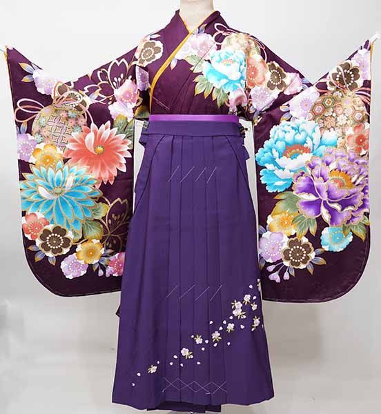 二尺袖 着物 袴フルセット ジュニア用へ直し 135cm～150cm From KYOTO ボルドー色 袴変更可能 卒業式 NO41464-02