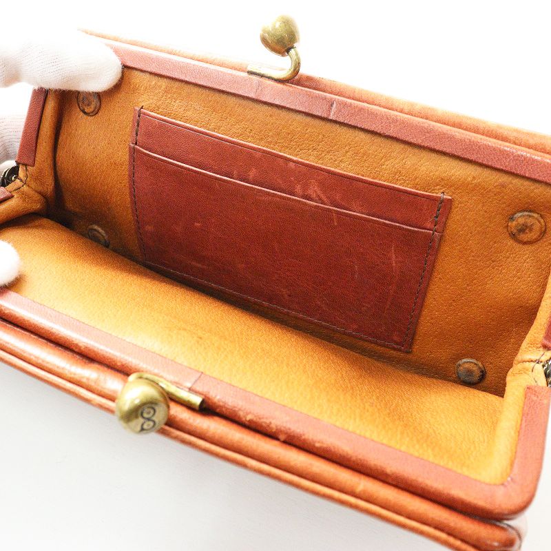 ゲンテン genten がま口 レザーロングウォレット ブラウン/本革