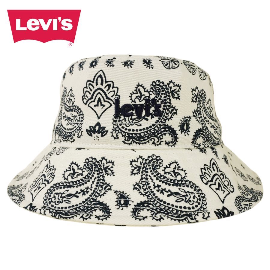 男女兼用 ハット リーバイス LEVI'S 【クリックポスト発送】 BANDANA BUCKET HAT バンダナ バケットハット ホワイト 白 ペイズリー バケハ メンズ レディース 帽子 刺繍 ロゴ Y2K 90s コットンツイル