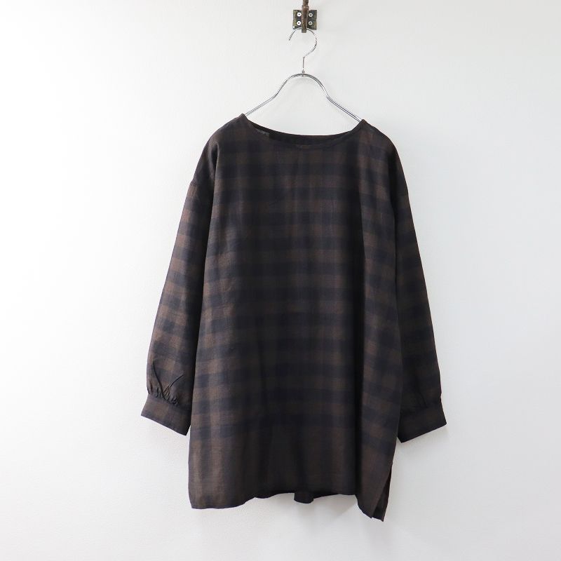 美品✨メゾンドソイル　ピンタック　ギャザー　チェック　ブラウス　長袖　ブラック メゾンドソイル 長袖シャツ ブラウス チェック ピンタック ギャザー