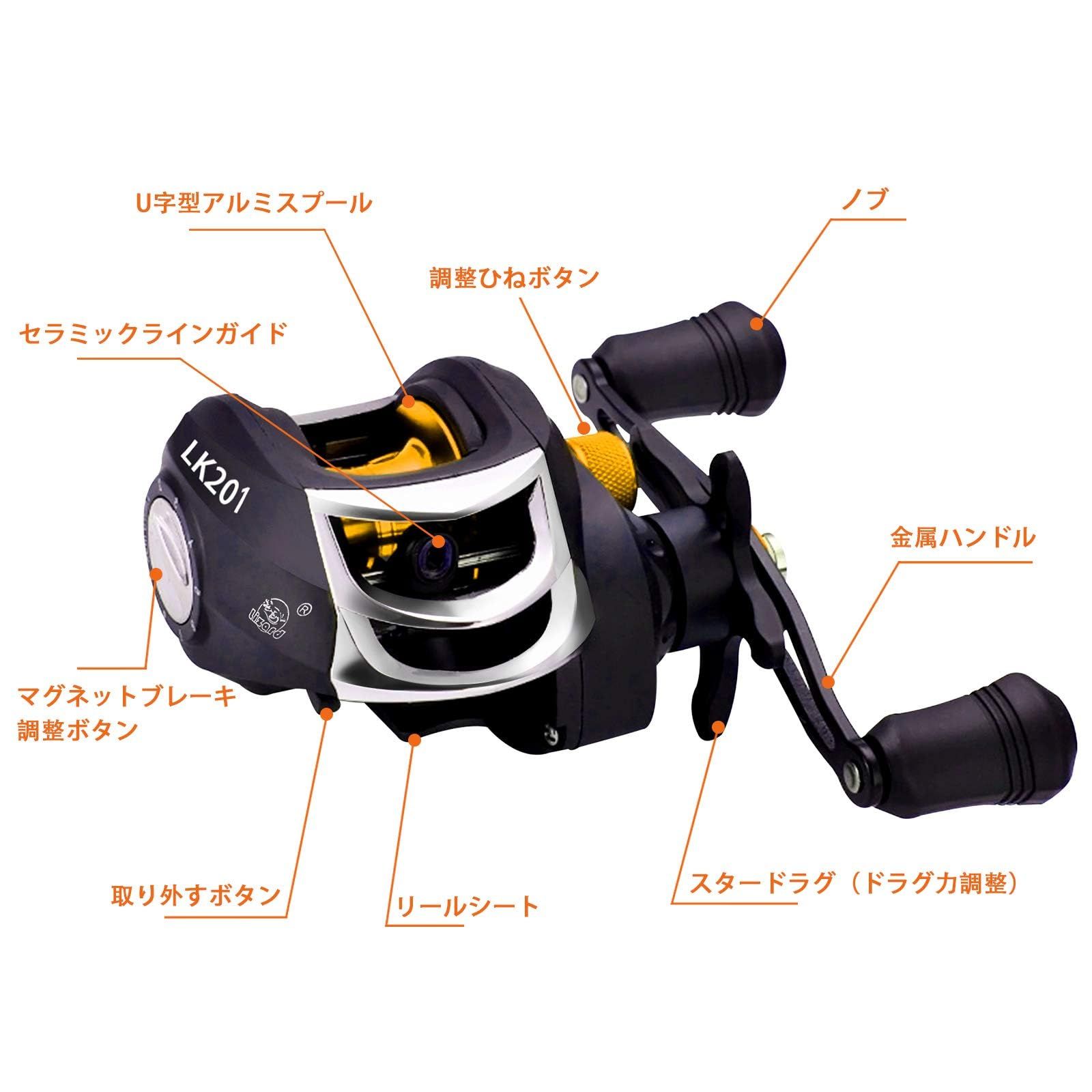 ベイトリール　マグネットブレーキ　7.2:1　最大ドラグ8キロ　クロムメタル ベイトリール マグネットブレーキ 7.2:1 最大ドラグ8キロ クロム