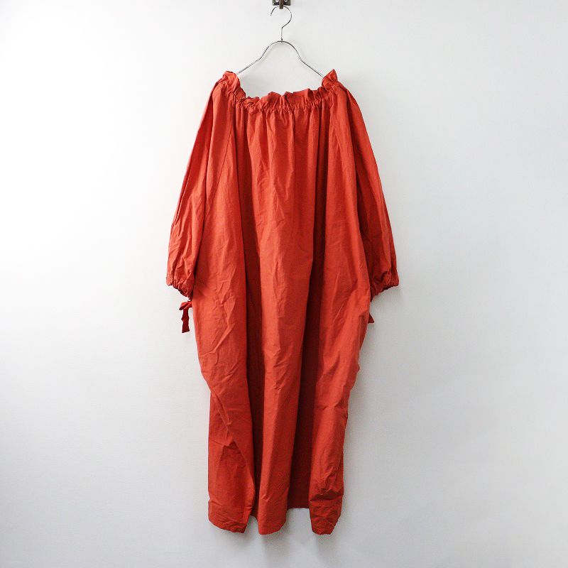 2021SS ネストローブ nest Robe コットンラミーボリュームワンピース F オレンジ ドレス ワイド リボン チュニック 2400014614411