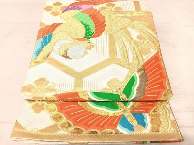 平和屋本店▽六通柄袋帯 鳳凰正倉院花文 本金箔