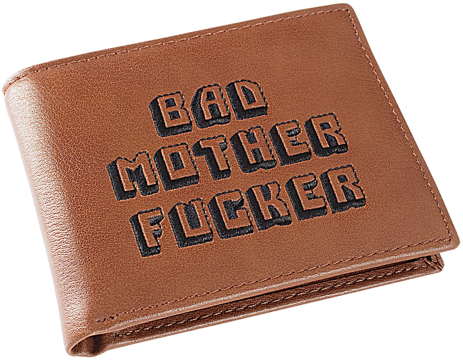 公式ライセンス メンズ Bad Mother 財布 二つ折り 刺繍 ブラウン 本革