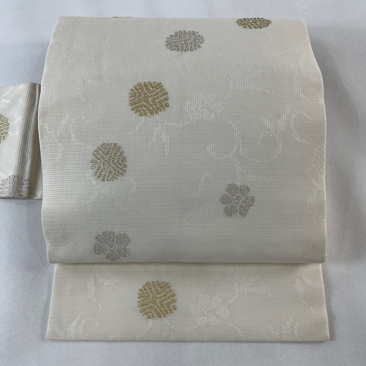 名古屋帯 優品 夏帯 絽 八寸名古屋帯 流水 金銀糸 クリーム 正絹