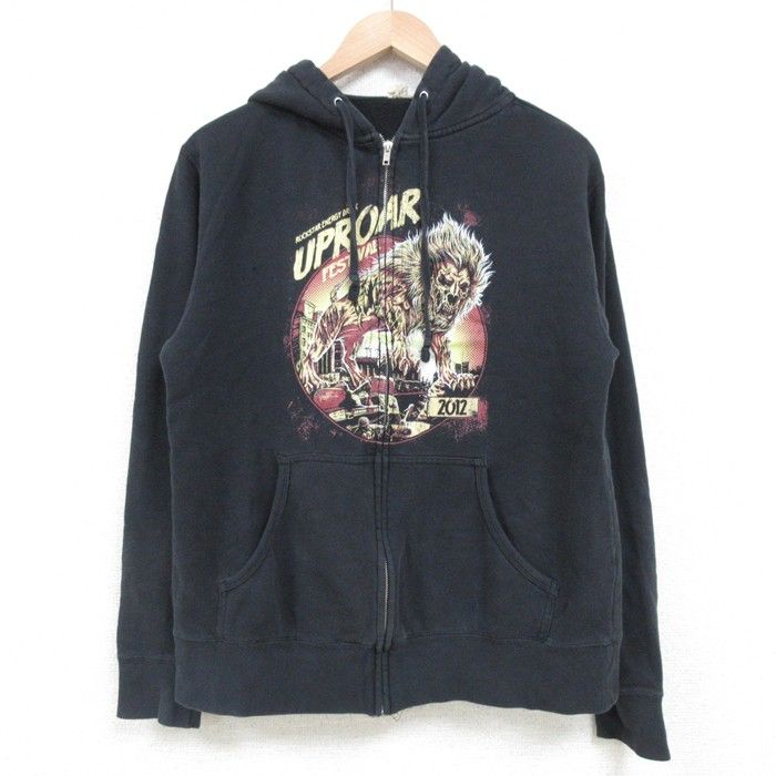 M/古着 長袖 ロック バンド フルジップ スウェット パーカー メンズ ウプロアフェスティバル 黒 ブラック spe 25mar27  スエット トレ
