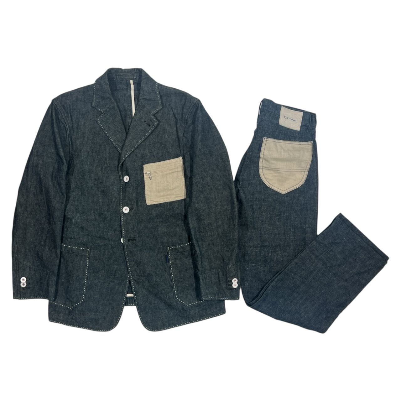 Karl Helmut カールヘルム リネン切替 デザイン コットン セットアップ M|インディゴ