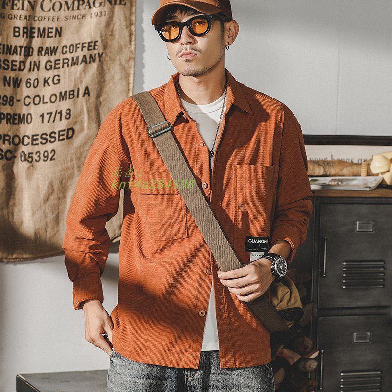 コーデュロイシャツ メンズ 長袖 カジュアルシャツ 温もり 無地 非対称ポケット 羽織りトップス 定番 秋冬 黒 アメカジ ブラウス 男性 カレッジ kni4a284598