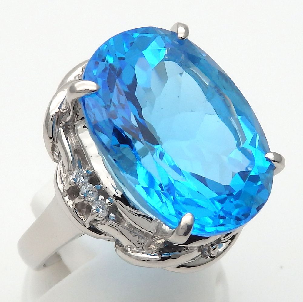 Pt900 プラチナ ブルートパーズ 24.38ct ダイヤモンド 0.10ct 指輪 