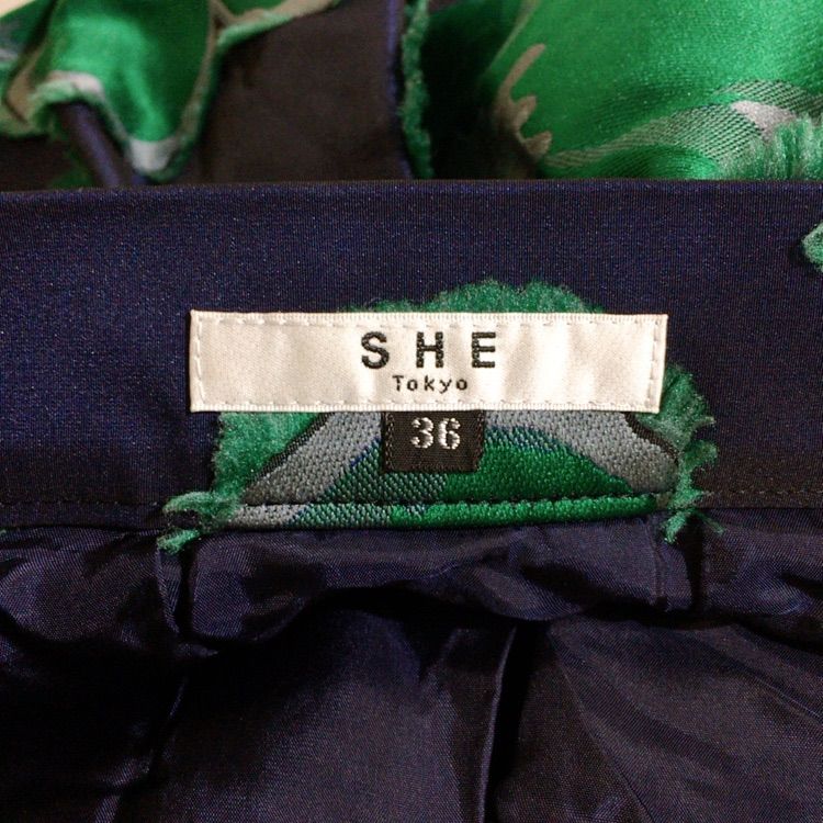 SHE Tokyo シートーキョー 花柄 ジャガードスカート ネイビー グリーン