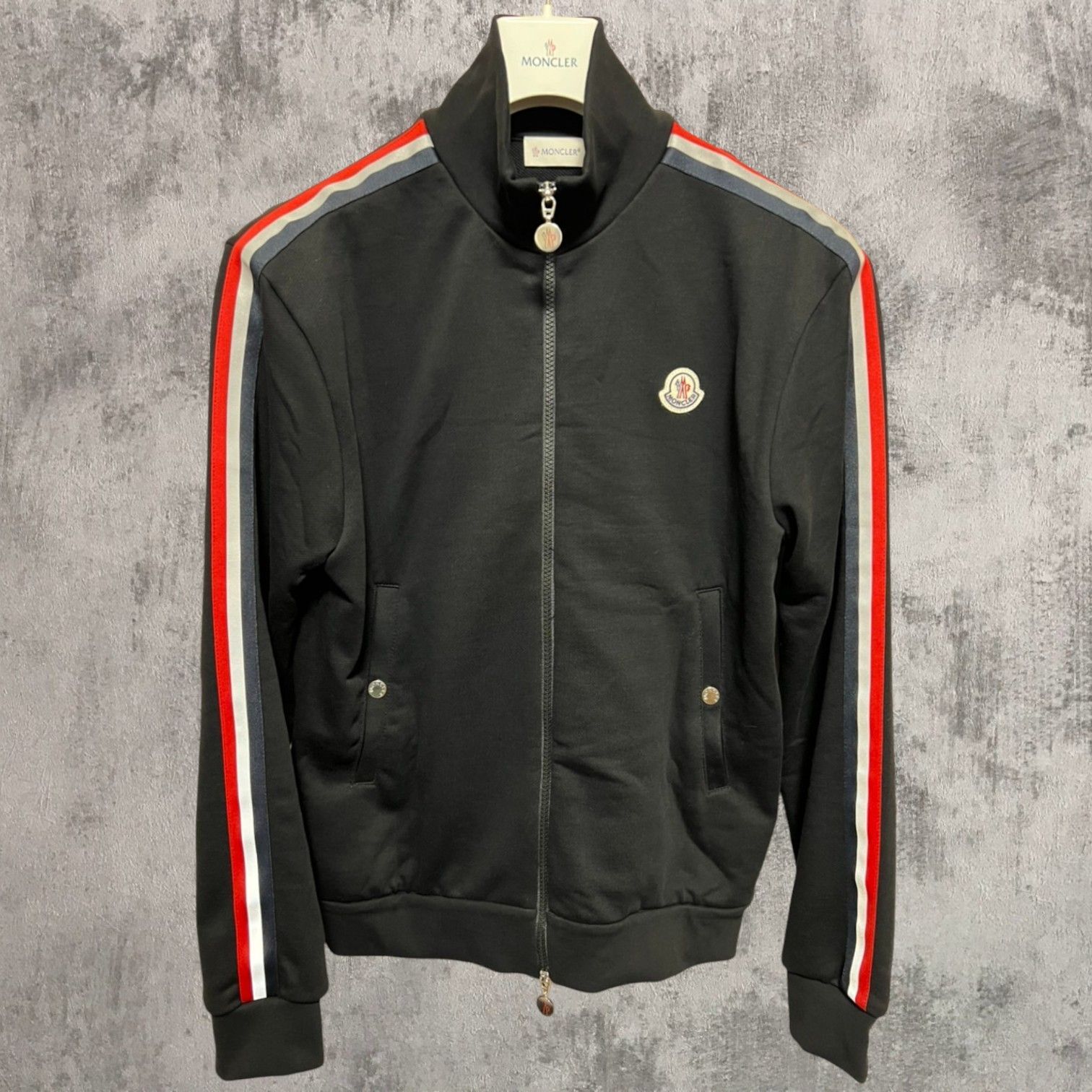 定価１２万円 ♥タグ付き品 MONCLER Reflective Stripped Line Zip-up Jacket トラックジャージ XS～XXLサイズ Black Color