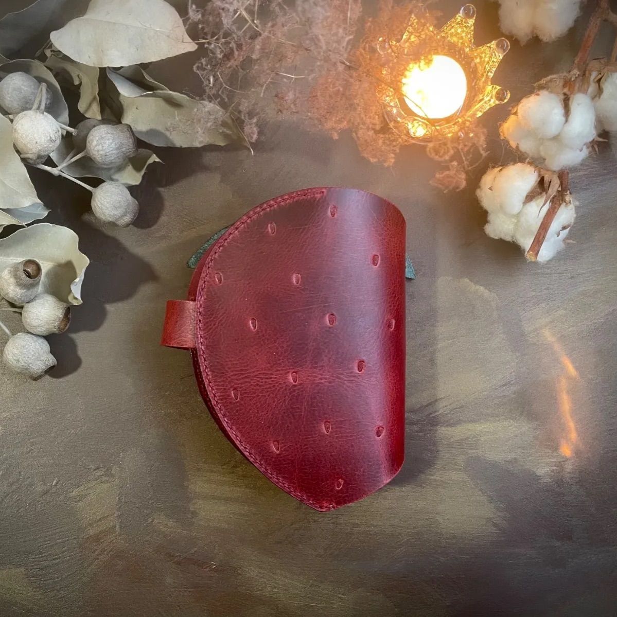 本革手縫い いちご手帳 ローズレッド ハンドメイド NEXPOTALLINN_EU