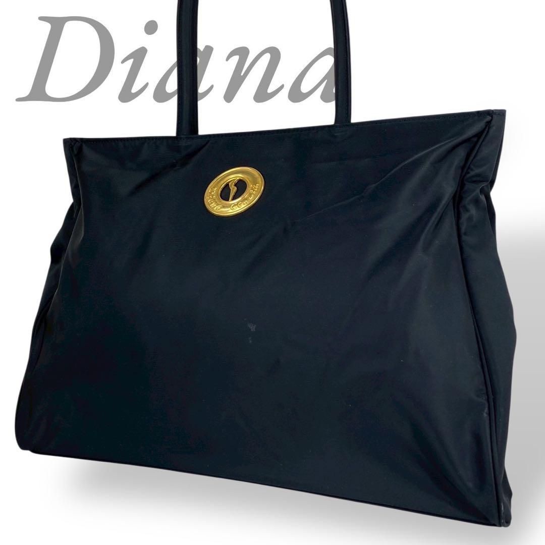 B3240】 【訳あり】 Diana ダイアナ トートバッグ 黒 ナイロン 金ロゴ