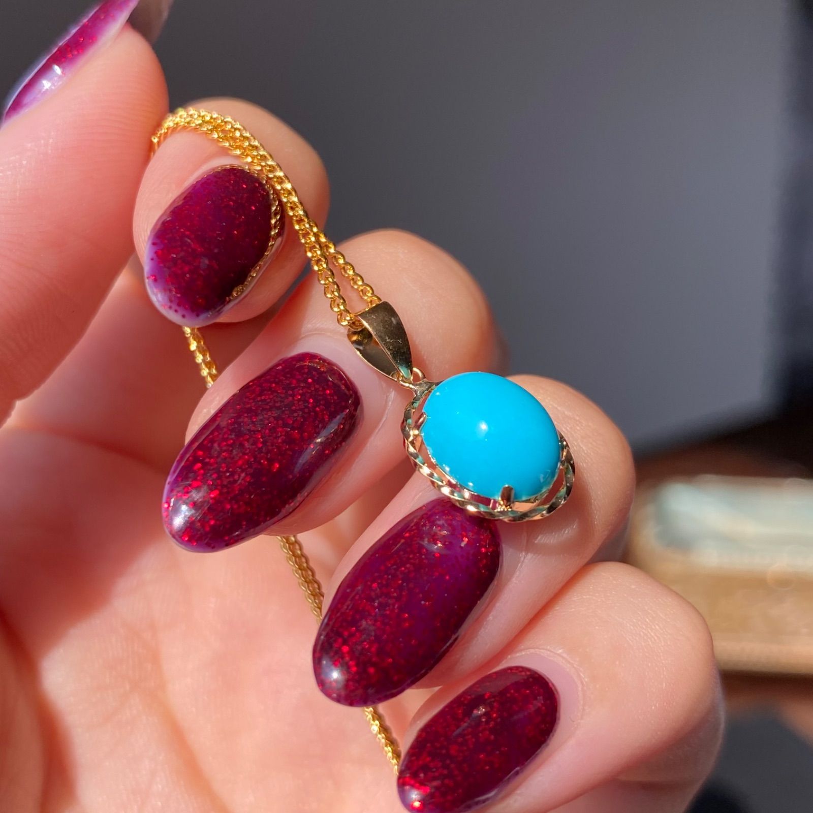 GSTV】K18 750 ターコイズ 覆輪 ペンダントトップ ゴールド C1794