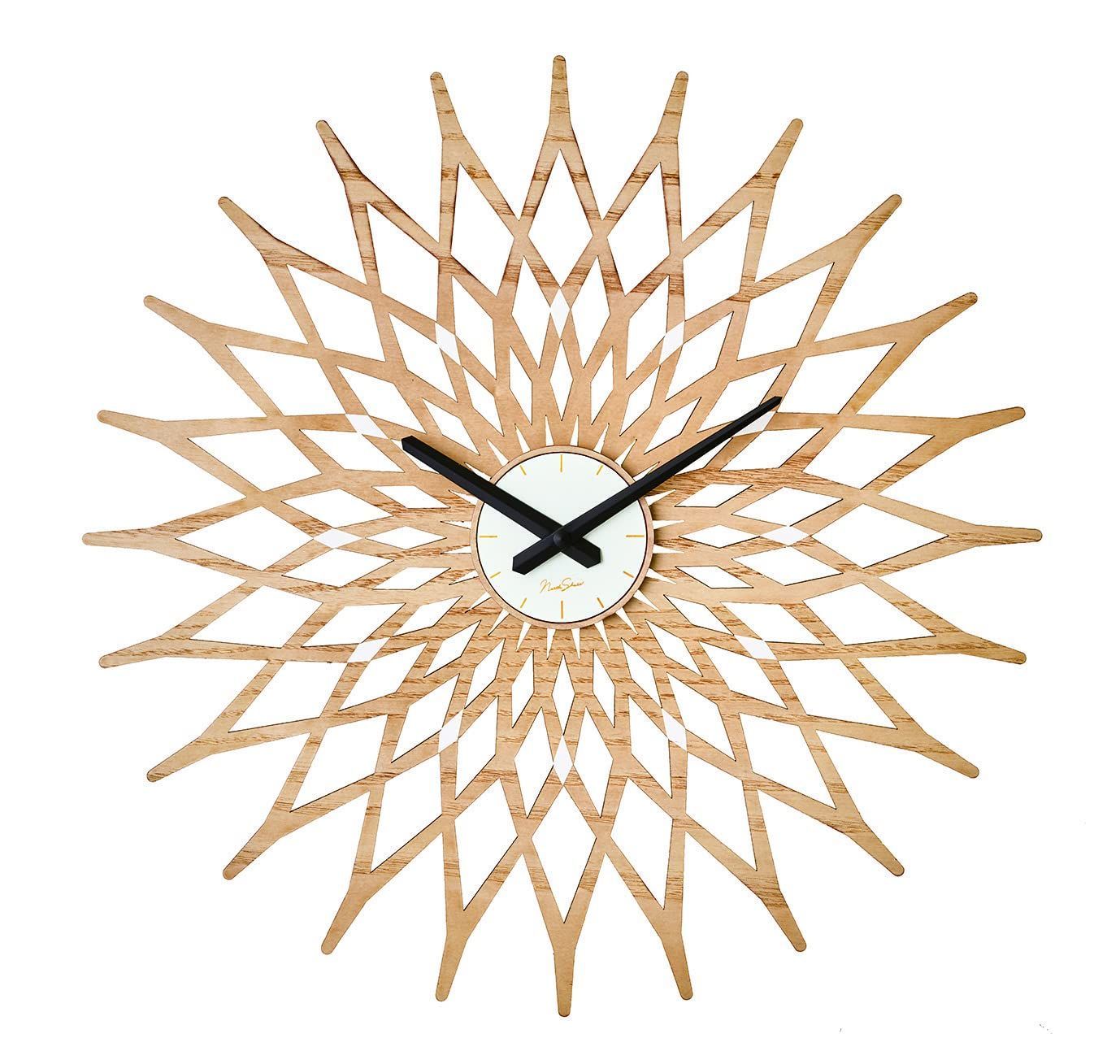 Color ホワイト インターフォルム 掛け時計 ノアーレ ホワイト 木 ウッド CL-3022WH スイープムーブメント 太陽 花 44㎝