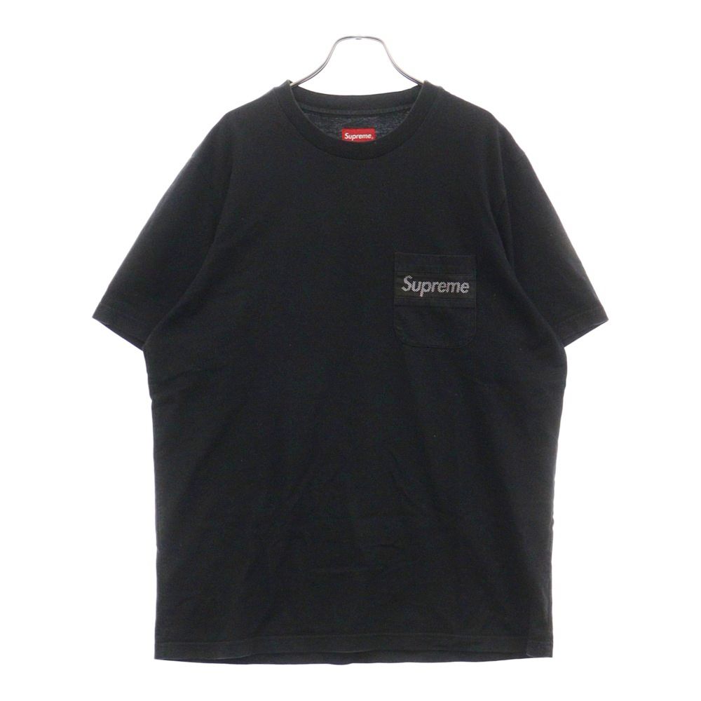 SUPREME (シュプリーム) 19SS Mesh Stripe Pocket Tee メッシュ ストライプ ポケット クルーネック 半袖Tシャツ カットソー ブラック