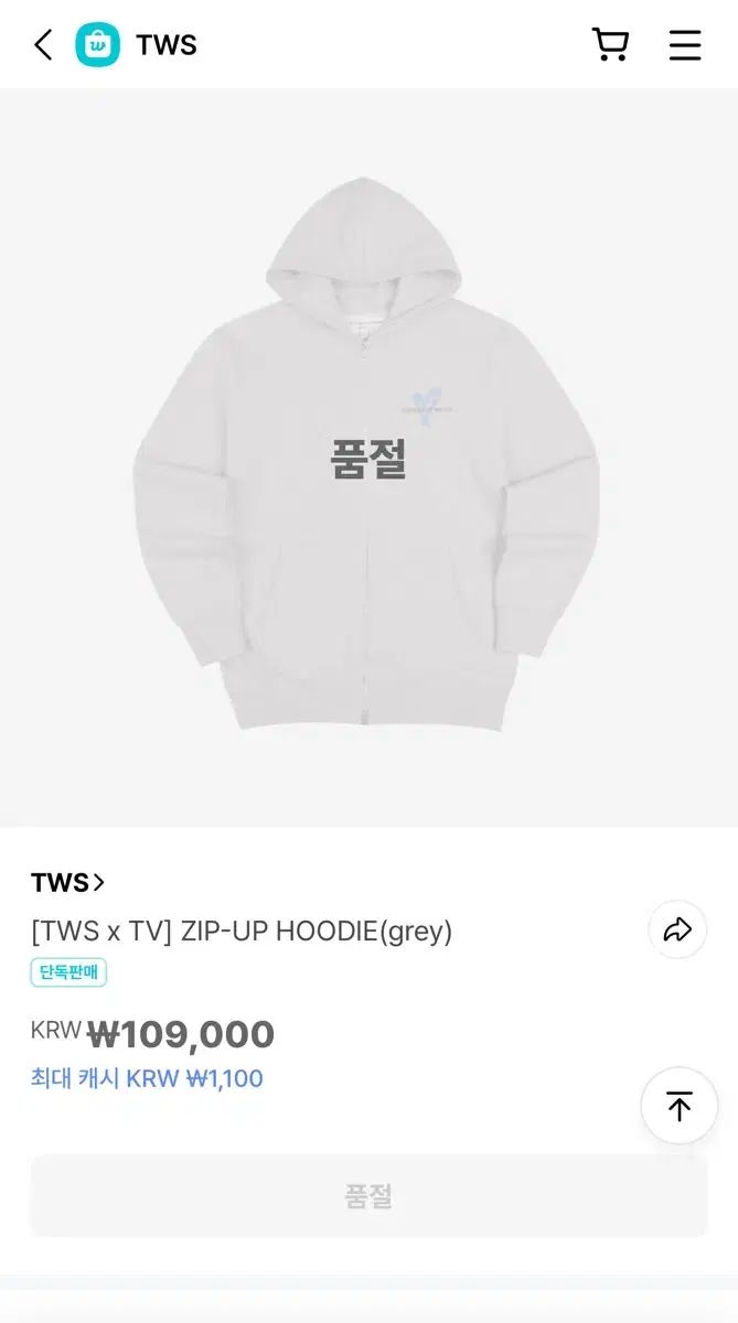 TWS x TV ZIP ー UP HOODIE grey ツアー パーカー